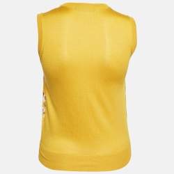 Dolce & Gabbana Yellow Floral Print Silk and Cotton Knit Sleeveless Top S