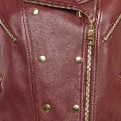 Dolce & Gabbana Burgundy Leather Zip-Up Riders Jacket XL