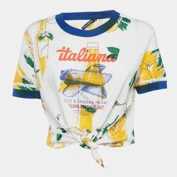 Dolce & Gabbana White Printed Jersey Knotted Top S