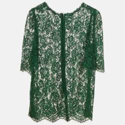 Pre Owned Dolce & Gabbana Green Floral Lace Sheer Top S