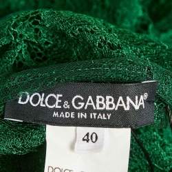 Pre Owned Dolce & Gabbana Green Floral Lace Sheer Top S