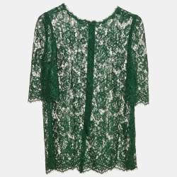Pre Owned Dolce & Gabbana Green Floral Lace Sheer Top S