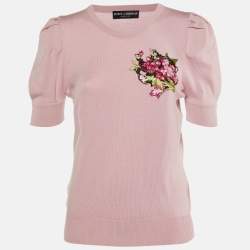 Dolce & Gabbana Pink Wool Knit Floral Appliqued Jumper M