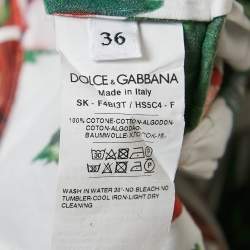 Dolce & Gabbana White Rose Print Gathered Knee Length Skirt XS