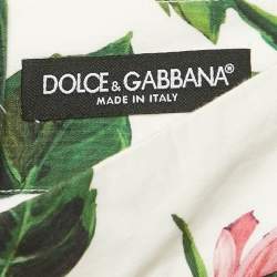 Dolce & Gabbana White Rose Print Gathered Knee Length Skirt XS
