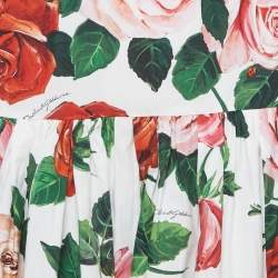 Dolce & Gabbana White Rose Print Gathered Knee Length Skirt XS