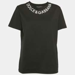 Dolce & Gabbana Black Logo Embroidery Cotton Blend T-Shirt L