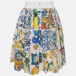 Dolce & Gabbana White Majolica Patchwork Print Lace Flared Skirt S