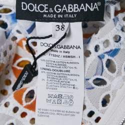 Dolce & Gabbana White Majolica Patchwork Print Lace Top S