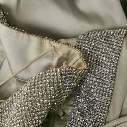 Pre Owned Dolce & Gabbana Grey Crystal Embellished Satin Silk Corset Gown M