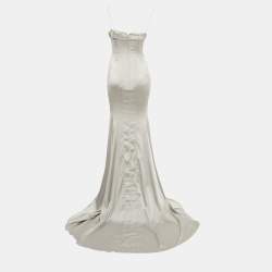 Pre Owned Dolce & Gabbana Grey Crystal Embellished Satin Silk Corset Gown M