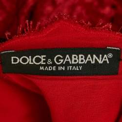 Pre Owned Dolce & Gabbana Red Snakeskin Leather Trim Lace Slit Detail Gown S