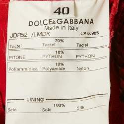 Pre Owned Dolce & Gabbana Red Snakeskin Leather Trim Lace Slit Detail Gown S