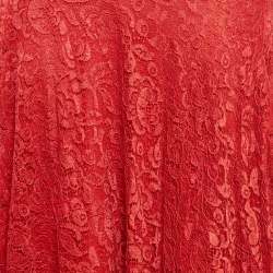 Pre Owned Dolce & Gabbana Red Snakeskin Leather Trim Lace Slit Detail Gown S