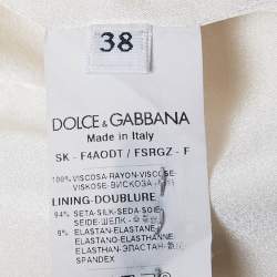 Dolce & Gabbana Ivory Banana Leaf Print Crepe Flounced Skirt S