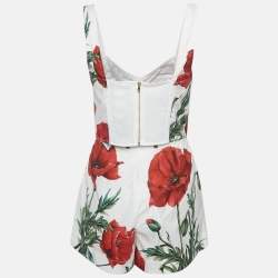 Dolce & Gabbana White Red Poppy Print Cotton Top Shorts Set S