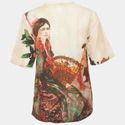 Dolce & Gabbana Pink Bull Rider Print Cotton Blend Top M
