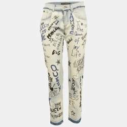 Pre Owned Dolce & Gabbana Blue Embroidered Denim Boyfriend Jeans S