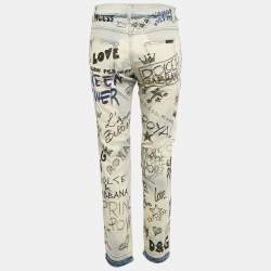 Pre Owned بنطلون جينز دولتشي أند غابانا بويفريند دينم مطرز أزرق مقاس صغير - سمول