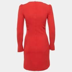 Pre Owned Dolce & Gabbana Red Crepe Logo Embellished Long Sleeve Mini Dress S