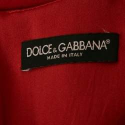 Pre Owned Dolce & Gabbana Red Crepe Logo Embellished Long Sleeve Mini Dress S