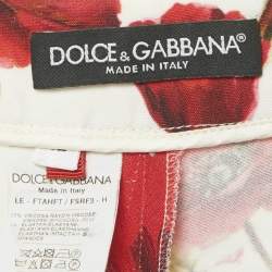 Pre Owned Dolce & Gabbana White Floral Print Crepe Trousers M
