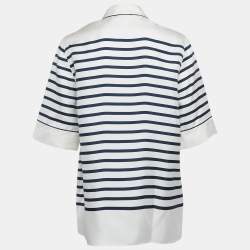 Pre Owned Dolce & Gabbana Ivory Striped Silk Short Sleeve Shirt S