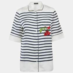 Pre Owned Dolce & Gabbana Ivory Striped Silk Short Sleeve Shirt S