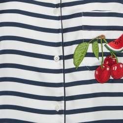 Pre Owned Dolce & Gabbana Ivory Striped Silk Short Sleeve Shirt S