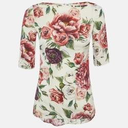 Dolce & Gabbana White Floral Printed Silk Satin Top S