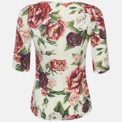 Dolce & Gabbana White Floral Printed Silk Satin Top S