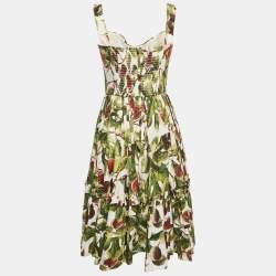 Pre Owned Dolce & Gabbana Green Fig Print Cotton Midi Dress M
