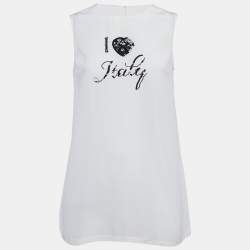 Pre Owned Dolce & Gabbana Cream I Love Italy Silk Top S