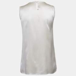 Pre Owned Dolce & Gabbana White Silk Satin Pintuck Detail Sleeveless Top M