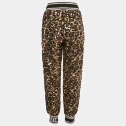 Dolce & Gabbana Gold/Black Sequin Logo Waistband Jogger Pants M