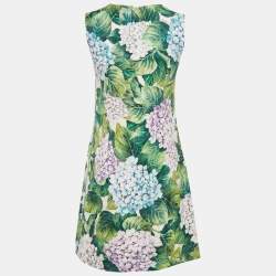 Dolce & Gabbana Green Floral Print Cotton Blend Shift Dress XS