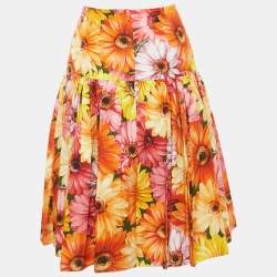 Dolce & Gabbana Orange Gerbera Print Poplin Tiered Midi Skirt M