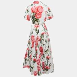 Pre Owned Dolce & Gabbana White Floral Printed Front Tie Cropped Shirt & Tiered Maxi Skirt M