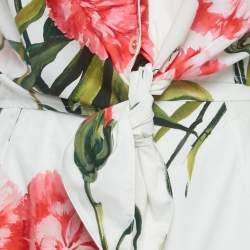 Pre Owned Dolce & Gabbana White Floral Printed Front Tie Cropped Shirt & Tiered Maxi Skirt M