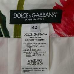 Pre Owned Dolce & Gabbana White Floral Printed Front Tie Cropped Shirt & Tiered Maxi Skirt M