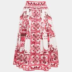 مملوكة مسبقًا Dolce & Gabbana Pink Majolica Print Poplin Midi Skirt M