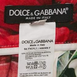Dolce & Gabbana White Poppy Print Poplin Midi Skirt M