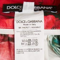 Dolce & Gabbana White Poppy Print Poplin Midi Skirt M