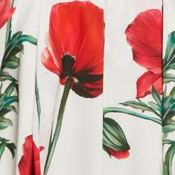 Dolce & Gabbana White Poppy Print Poplin Midi Skirt M