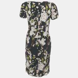 Pre Owned Dolce & Gabbana Black Floral Print Crepe Knee-Length Dress M