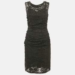 Pre Owned Dolce & Gabbana Black Lace Draped Sleeveless Short Dress M