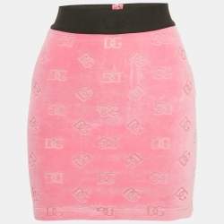Dolce & Gabbana Pink Monogram Patterned Velvet Mini Skirt XS