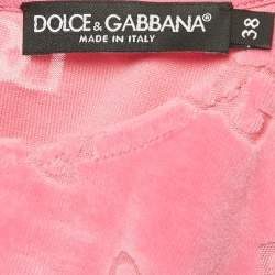 Pre Owned Dolce & Gabbana Pink Monogram Velvet Crop Top S