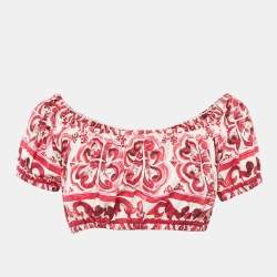 Pre Owned Dolce & Gabbana Pink Printed Cotton Crop Top S