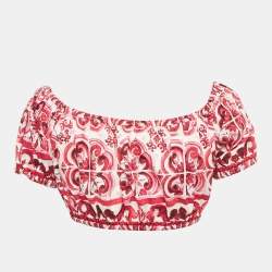 Pre Owned Dolce & Gabbana Pink Printed Cotton Crop Top S